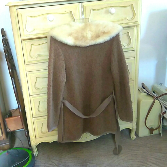 Women's Sweater in a Camel Color with a Tie Front - Picture 2 of 4